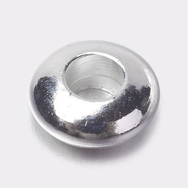 PandaHall Brass Spacer Beads, Rondelle, Silver Color Plated, 5x2mm, Hole: 1.5~2mm Brass Rondelle Silver