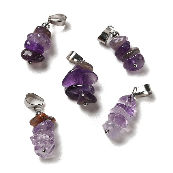 

PandaHall Natural Amethyst Chip Pendants, Lucky Charms with Stainless Steel Color Plated Stainless Steel Snap on Bails, 24~27x11~14x7~10mm...