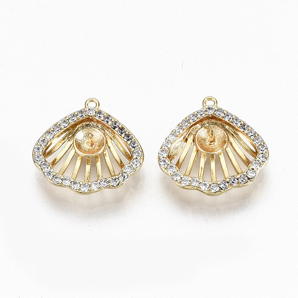

PandaHall Hollow Brass Micro Pave Clear Cubic Zirconia Peg Bails Charms, for Half Drilled Bead, Nickel Free, Shell Shape, Real 18K Gold...