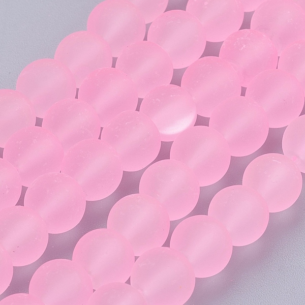 

PandaHall Transparent Glass Bead Strands, Frosted, Round, Pearl Pink, 8mm, Hole: 1~1.6mm, about 99pcs/strand, 31.4 inch Glass Round Pink