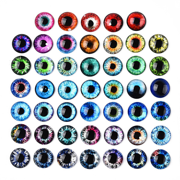

PandaHall Glass Cabochons, Half Round with Eye, Mixed Color, 20x6.5mm. Glass Half Round Multicolor