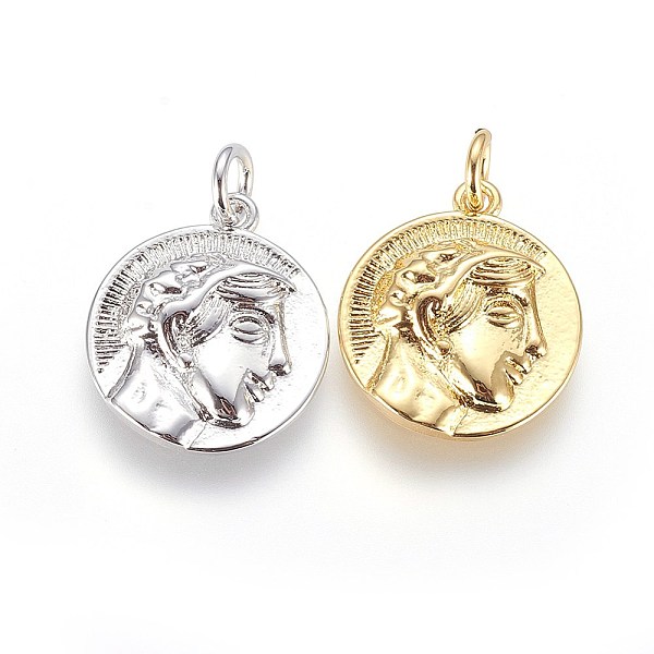 

PandaHall Brass Pendants, Flat Round with Human, Mixed Color, 17x15x3mm, Hole: 3mm Brass Flat Round
