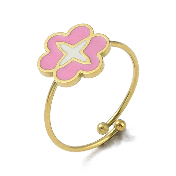 

PandaHall Flower 304 Stainless Steel Enamel Ring, 316 Surgical Stainless Steel Open Cuff Ring for Women, Real 18K Gold Plated, Pearl Pink...