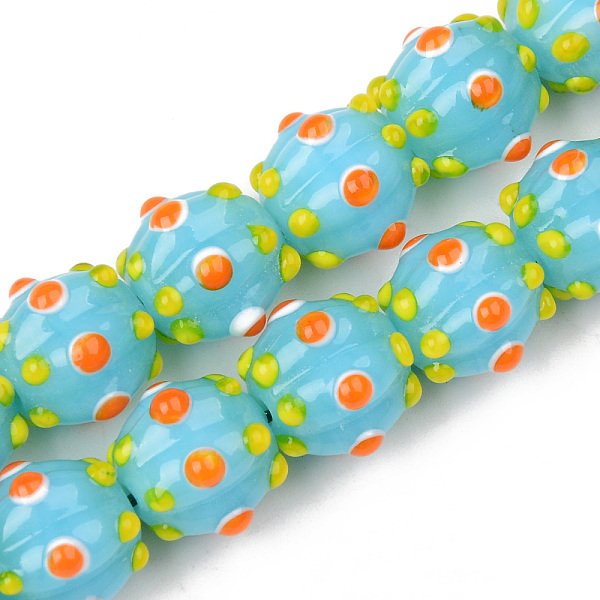 

PandaHall Handmade Lampwork Beads Strands, Bumpy, Corrugated Beads, Round, Light Sky Blue, 14x14x12mm, Hole: 1.5mm, about 45pcs/strand...
