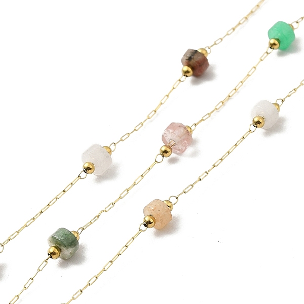

PandaHall Ion Plating(IP) 316 Surgical Stainless Steel Paperclip Chains, with Mixed Stone Column Beads, Soldered, Real 18K Gold Plated, with...