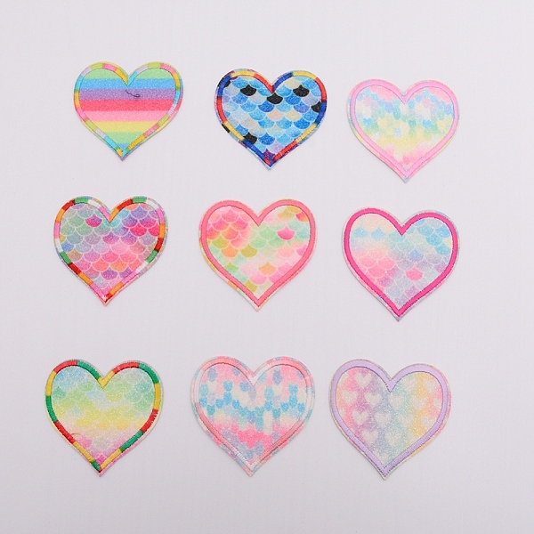 

PandaHall Computerized Embroidery Cloth Iron on/Sew on Patches, with Glitter Powders, Costume Accessories, Appliques, Heart, Mixed Color..., Multicolor
