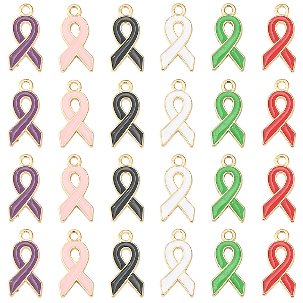 PandaHall 60Pcs 6 Colors Alloy Enamel Pendants, Cadmium Free & Lead Free, Awareness Ribbon Shape, Light Gold Plated, Mixed Color, 20x10x2mm...