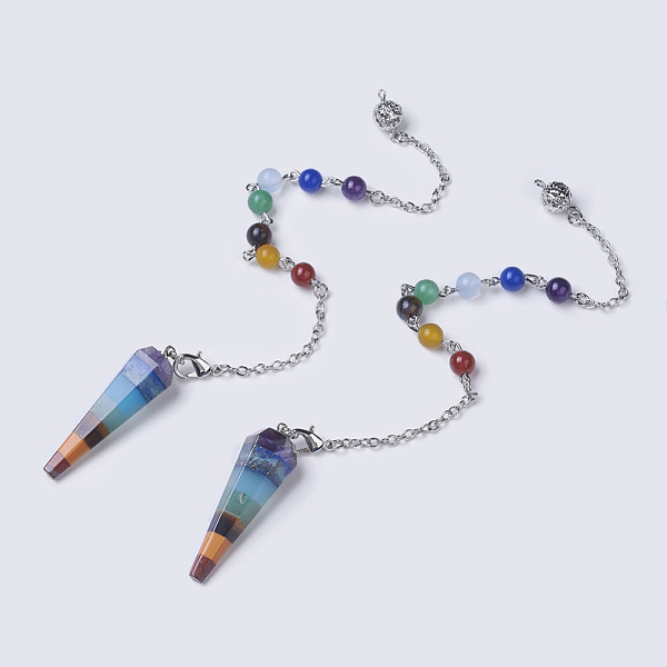 

PandaHall Chakra Jewelry, Natural Gemstone Hexagonal Pointed Dowsing Pendulums, with Brass Chains, Platinum, 240~245mm, Hole: 1.6mm, Bead...