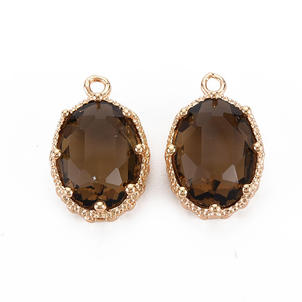 

PandaHall Transparent Glass Pendants, with Light Gold Tone Brass Findings, Long-Lasting Plated, Faceted, Oval, Camel, 19x12.5x6mm, Hole..., Brown