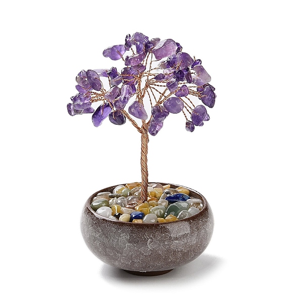 

PandaHall Natural Amethyst Chips Tree Decorations, Ceramic Bowl Base Copper Wire Feng Shui Energy Stone Gift for Home Desktop Decoration...