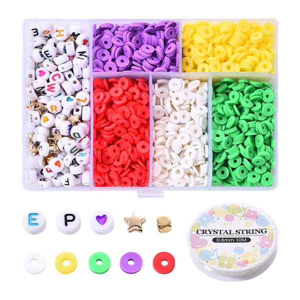 

PandaHall DIY Polymer Clay Beads Bracelet Making Kit, Including Disc/Flat Round Polymer Clay Beads, Flat Round Acrylic Beads, Star & Cube..., Red