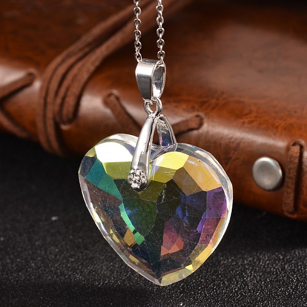 

PandaHall AB Color Plated Glass Heart Pendants, with Brass Finding, Platinum, Clear AB, 32x33x13mm, Hole: 4x7mm Brass+Glass Heart White