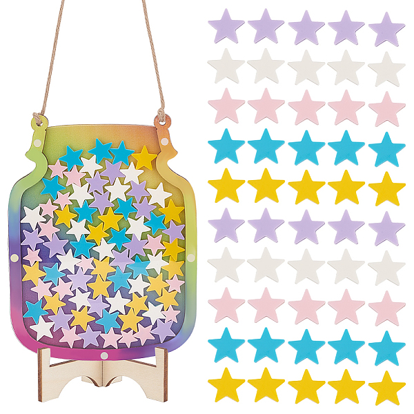 

PandaHall Wooden Personalized Reward Jars, Potty Training Chore Chart Reward Board, with Acrylic Star, Colorful, 220x166x8.5mm, Hole: 5mm..., Multicolor
