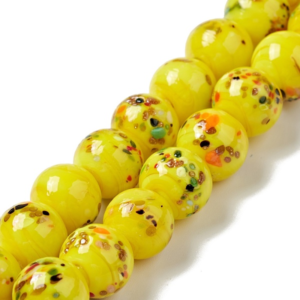 

PandaHall Handmade Lampwork Beads Strand, Round, Yellow, 10x9~10mm, Hole: 1.2mm, about 40pcs/strand, 14.76 inch(37.5cm) Lampwork Round...