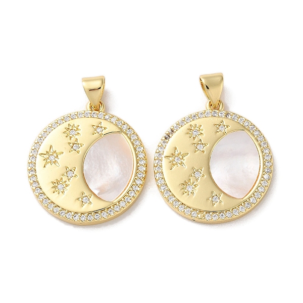 

PandaHall Brass Micro Pave Clear Cubic Zirconia Pendants, with Shell, Real 18K Gold Plated, Flat Round, 23x21x2.5mm, Hole: 5x3.5mm...