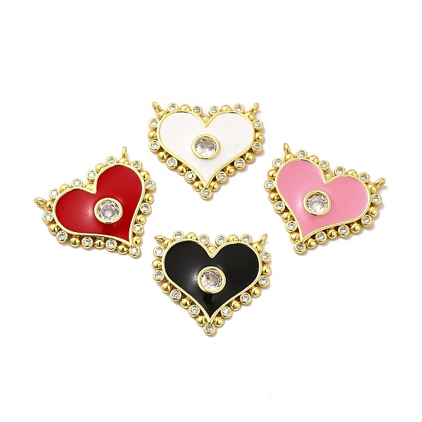 

PandaHall Rack Plating Brass Micro Pave Clear Cubic Zirconia Connector Charms, Heart Links with Enamel, Cadmium Free & Lead Free, Real 18K..., Multicolor