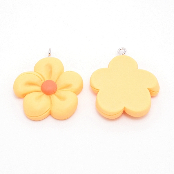

PandaHall Resin Pendants, with Platinum Iron Finding, Flower, Yellow, 35x30x6mm, Hole: 2mm Iron+Resin Flower Yellow