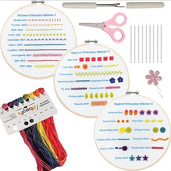

PandaHall DIY Embroidery Stitches Practice Kit for Beginners, Including Non-Woven Fabric, Embroidery Hoop, Scissor, Seam Ripper, Threader..., Multicolor