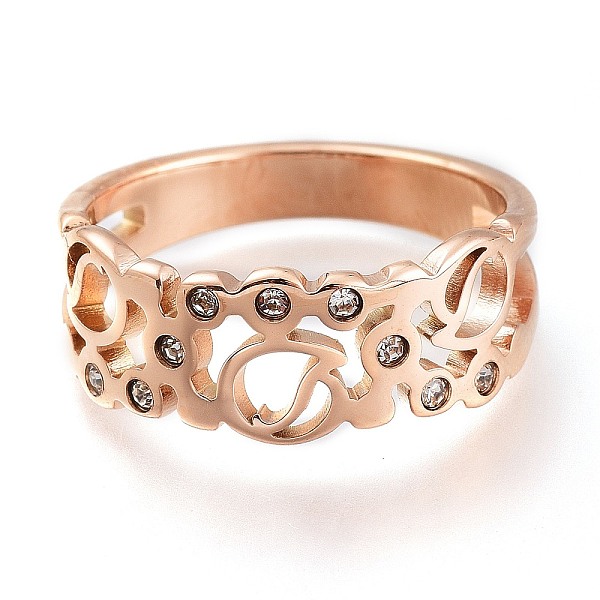 

PandaHall 304 Stainless Steel Finger Rings, with Clear Cubic Zirconia, Wide Band Rings, Hollow, Rose Gold, US Size 6~9, Inner Diameter...