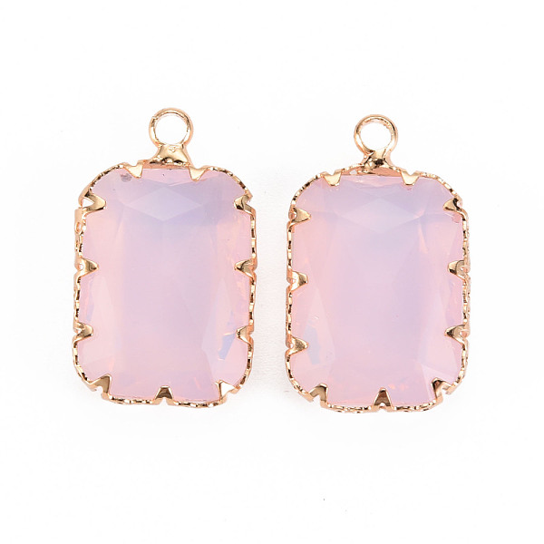 

PandaHall Transparent Glass Pendants, with Brass Prong Settings, Faceted, Rectangle, Light Gold, Pink, 24x14x6mm, Hole: 1.6mm Brass+Glass...