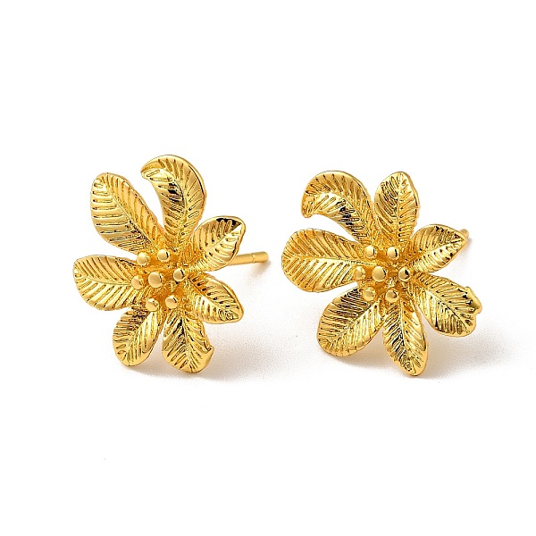 

PandaHall Rack Plating Brass Flower Stud Earrings for Women, Real 18K Gold Plated, 15x17mm, Pin: 0.8mm Brass Flower