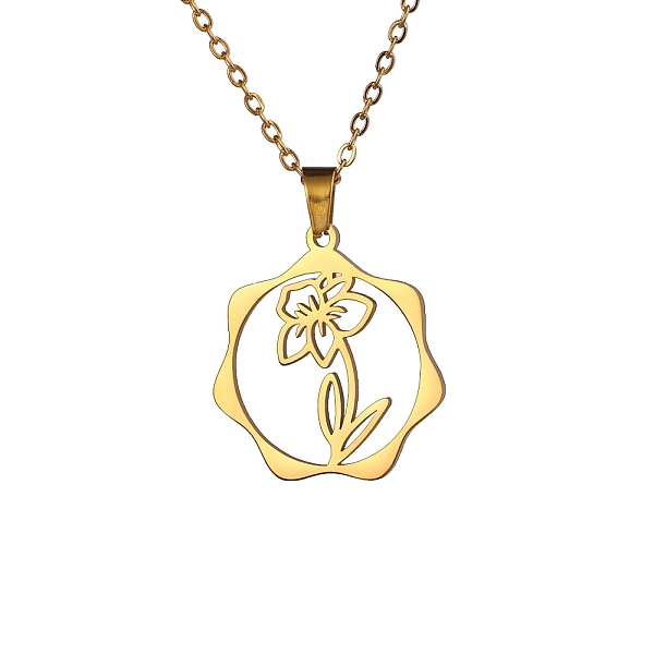 

PandaHall Stainless Steel Pendant Necklace, Golden, March Daffodil, 16.14~19.69 inch(41~50cm) Stainless Steel March Daffodil