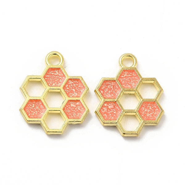 

PandaHall Alloy Enamel Pendants, Honeycomb Charm, Golden, Light Salmon, 19x15x1.5mm, Hole: 2mm Alloy+Enamel Hexagon