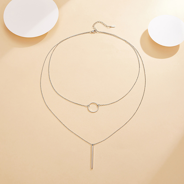 

PandaHall S925 Silver Geometric Double Layer Necklace, Elegant and Stylish Circle Design Sterling Silver