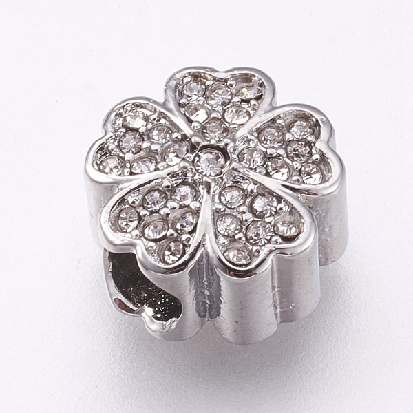 

PandaHall 304 Stainless Steel European Beads, Large Hole Beads, with Rhinestone, Flower, Stainless Steel Color, Crystal, 11x7mm, Hole: 4mm..., Clear