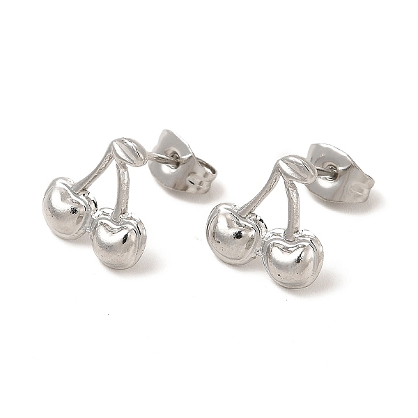 

PandaHall 304 Stainless Steel Stud Earrings for Women, Cherry, Stainless Steel Color, 11x11mm, Pin: 0.8mm 304 Stainless Steel Cherry