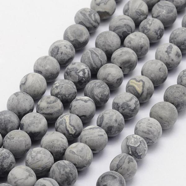 

PandaHall Natural Map Stone/Picasso Stone/Picasso Jasper Beads Strands, Frosted, Round, 7.5~8mm, Hole: 1mm, about 47pcs/strand, 15.3 inch..., Gray