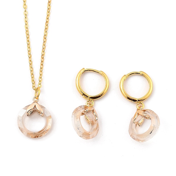

PandaHall Glass Jewelry Sets, Brass Cable Chains Pendant Necklaces & Hoop Earrings, with Brass Ice Pick Pinch Bails and Huggie Hoop Earring..., Orange