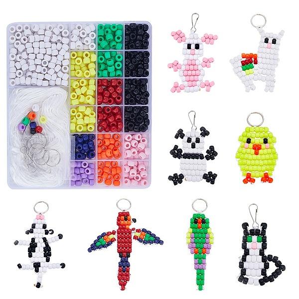 

PandaHall SUNNYCLUE DIY Animal Keychain Making Kit, Including Barrel Resin Large Hole Beads, Iron Split Key Rings & Keychain Clasp Findings..., Multicolor