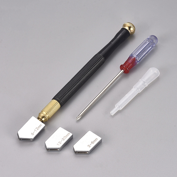 

PandaHall Glass Cutter Tool Set, Pencil Style Oil Feed Carbide Tip, for Tiles/Mirror, Box: 18.7x9.1x3.3cm, 5pcs/set Alloy
