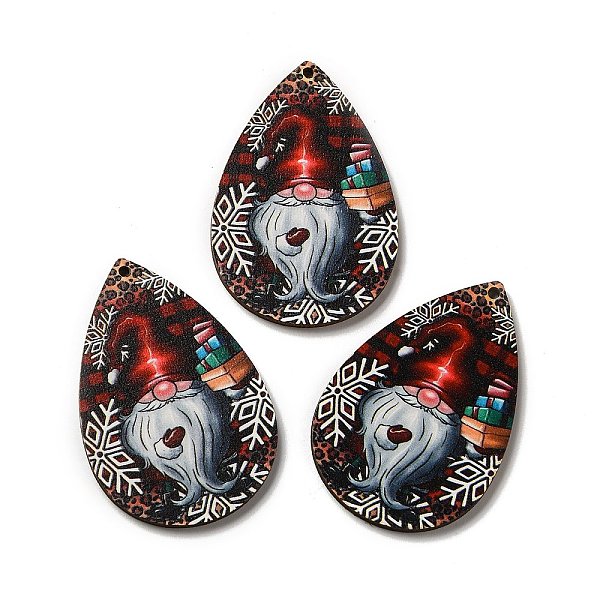 

PandaHall Single Face Printed Wood Big Pendants, Christmas Teardrop Charms, Dark Red, 54x36.5x2.4mm, Hole: 2mm Wood Teardrop