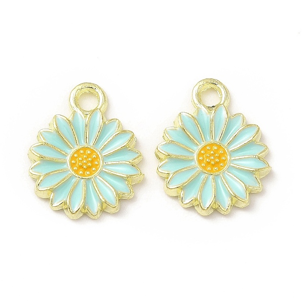 

PandaHall Alloy Enamel Charms, Light Gold, Sunflower Charm, Light Cyan, 17x13x2mm, Hole: 2mm Alloy+Enamel Flower