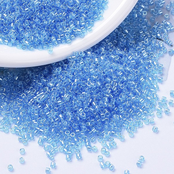 PandaHall MIYUKI Delica Beads, Cylinder, Japanese Seed Beads, 11/0, (DB1229) Transparent Ocean Blue Luster, 1.3x1.6mm, Hole: 0.8mm, about