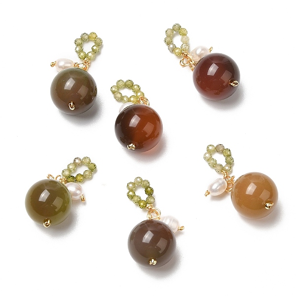 

PandaHall Natural Agate Round Pendant Decorations, with Natural Pearl Beads and Brass Findings, Real 14K Gold Plated, 27mm Natural Agate...