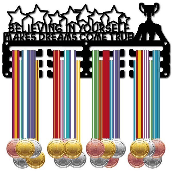 

PandaHall CREATCABIN Medal Holder Display Medal Hangers Sports Frame Wall Rack Hooks Small Medal Hanger for Race Running Football Swimming..., Black