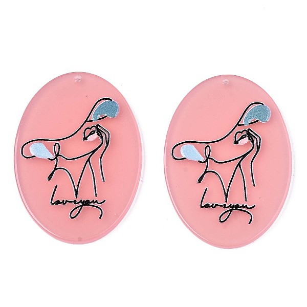 

PandaHall Translucent Cellulose Acetate(Resin) Pendants, 3D Printed, Oval with Woman, Word with Loveyou, Salmon, 44.5x31.5x2.5mm, Hole..., Red