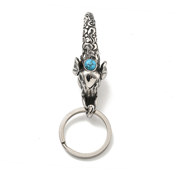 Tibetan Style 316 Surgical Stainless Steel Fittings With 304 Stainless Steel Key Ring With Synthetic Turquoise