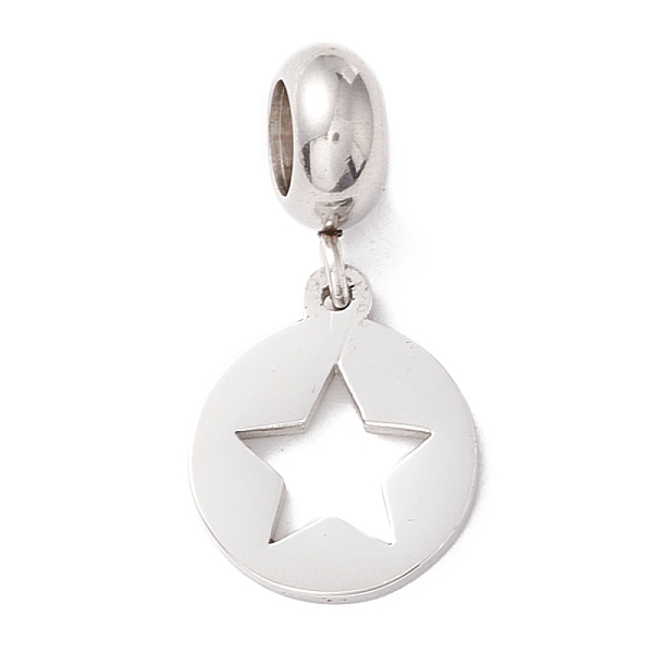 

PandaHall 304 Stainless Steel European Dangle Charms, Large Hole Pendants, Flat Round with Star, Stainless Steel Color, 23.5mm, Hole: 4.5mm...