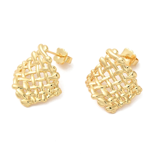 

PandaHall Brass Rhombus Net Stud Earrings, Long-Lasting Plated, Cadmium Free & Lead Free, Real 18K Gold Plated, 22x21mm Brass Rhombus