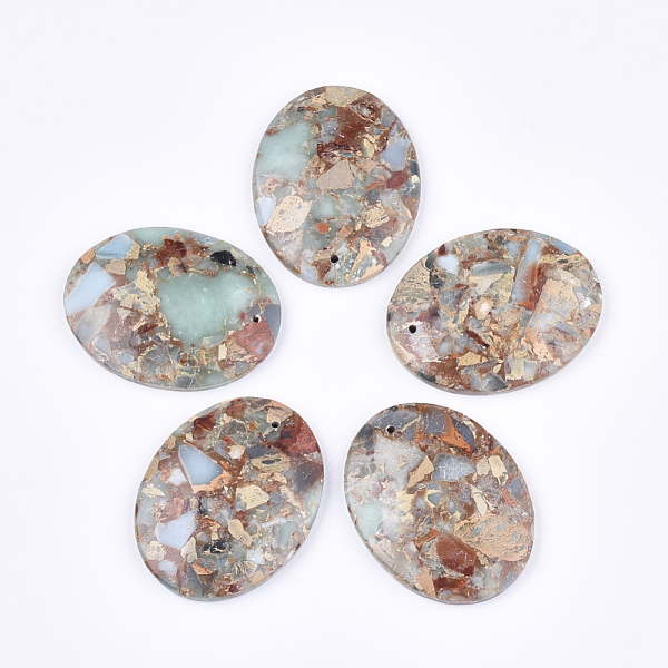 

PandaHall Synthetic Aqua Terra Jasper Pendants, Oval, 45x35~35.5x7mm, Hole: 1.4mm Aqua Terra Jasper Oval