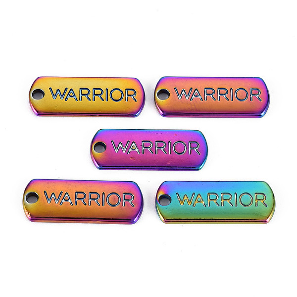

PandaHall Rainbow Color Alloy Charms, Cadmium Free & Nickel Free & Lead Free, Oval with Warrior, 20x8x1.5mm, Hole: 1.6mm Alloy Oval