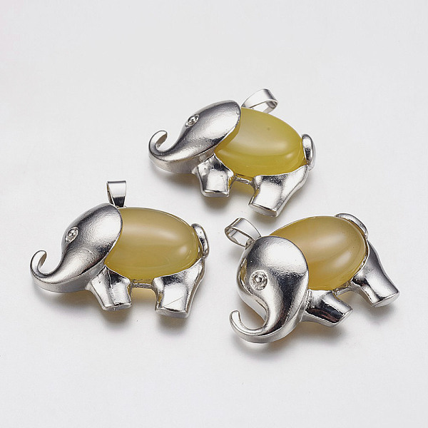 

PandaHall Natural Yellow Agate Pendants, with Alloy Finding, Platinum Plated, Elephant, 29x37x10mm, Hole: 4x6mm Yellow Agate Elephant