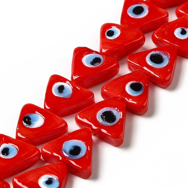 

PandaHall Evil Eye Handmade Lampwork Beads Strands, Triangle, Red, 10~12x13~13.5x3.5~4mm, Hole: 1.2mm, about 36pcs/strand, 16.42 inch...