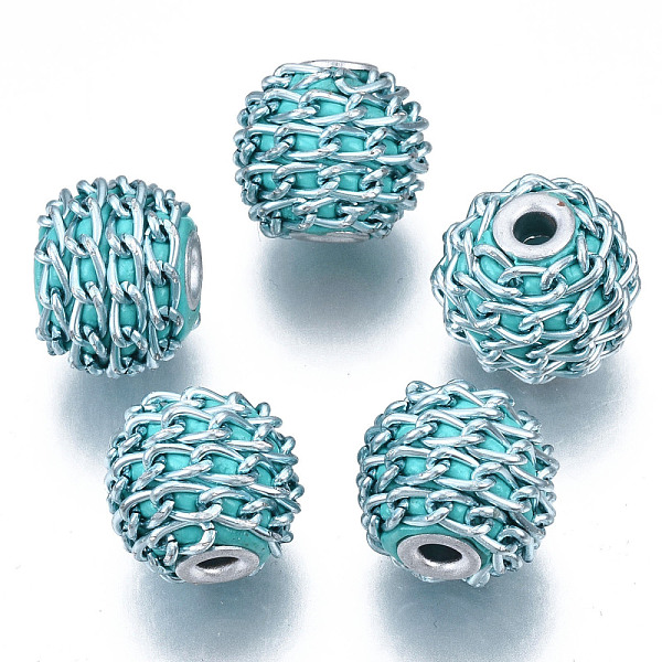 

PandaHall Handmade Indonesia Beads, with Aluminium Chains, Round, Silver, Dark Turquoise, 16.5~18x14~15mm, Hole: 3~3.5mm Polymer Clay...