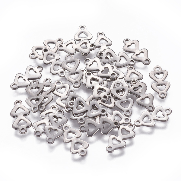 

PandaHall 201 Stainless Steel Links connectors, Heart to Heart, Stainless Steel Color, 12x6x0.8mm, Hole: 1mm 201 Stainless Steel Heart