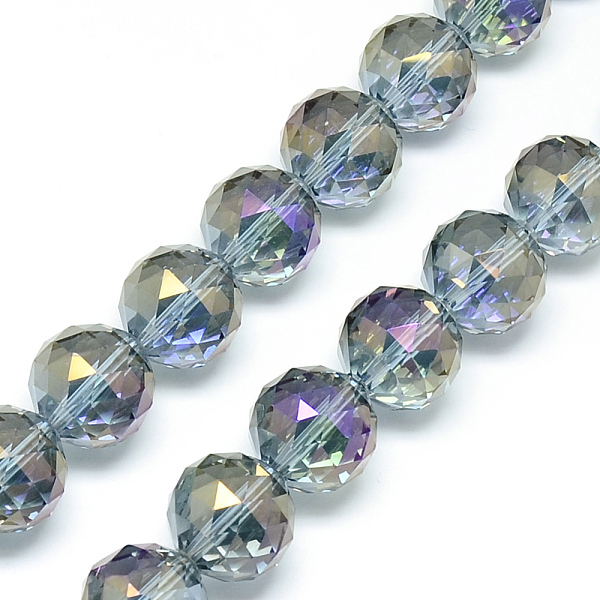 

PandaHall Electroplate Glass Bead Strands, Rainbow Plated, Faceted, Round, Mauve, 17~18x17~18mm, Hole: 2mm, about 30pcs/strand, 22.8 inch..., Purple